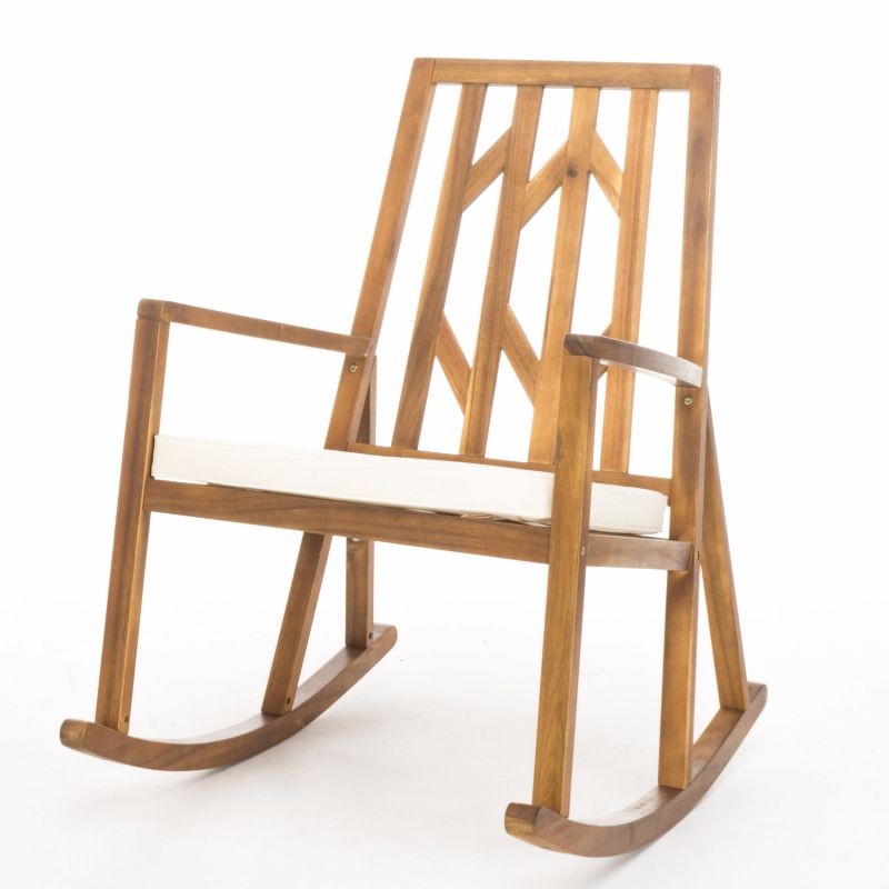 299254 Nuna Outdoor Wood Rocking Chair with Cream Cushion