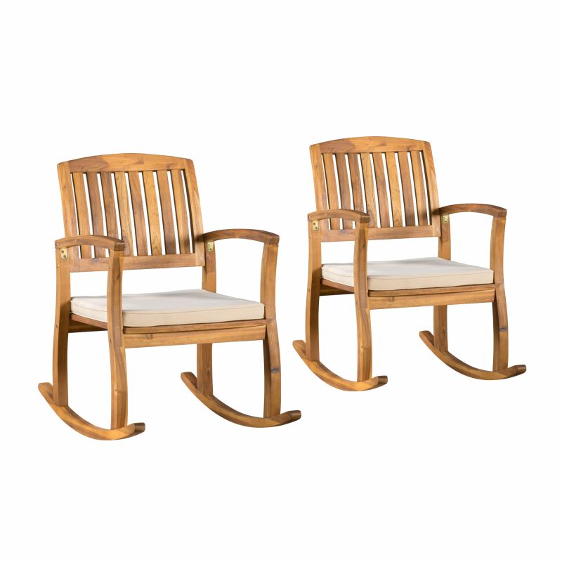 298177 Selma Teak Finish Acacia Rocking Chair with Cushion (Set of 2)
