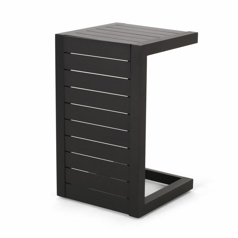 313510 Cape Coral Outdoor Modern Aluminum C-Shaped End Table, Black