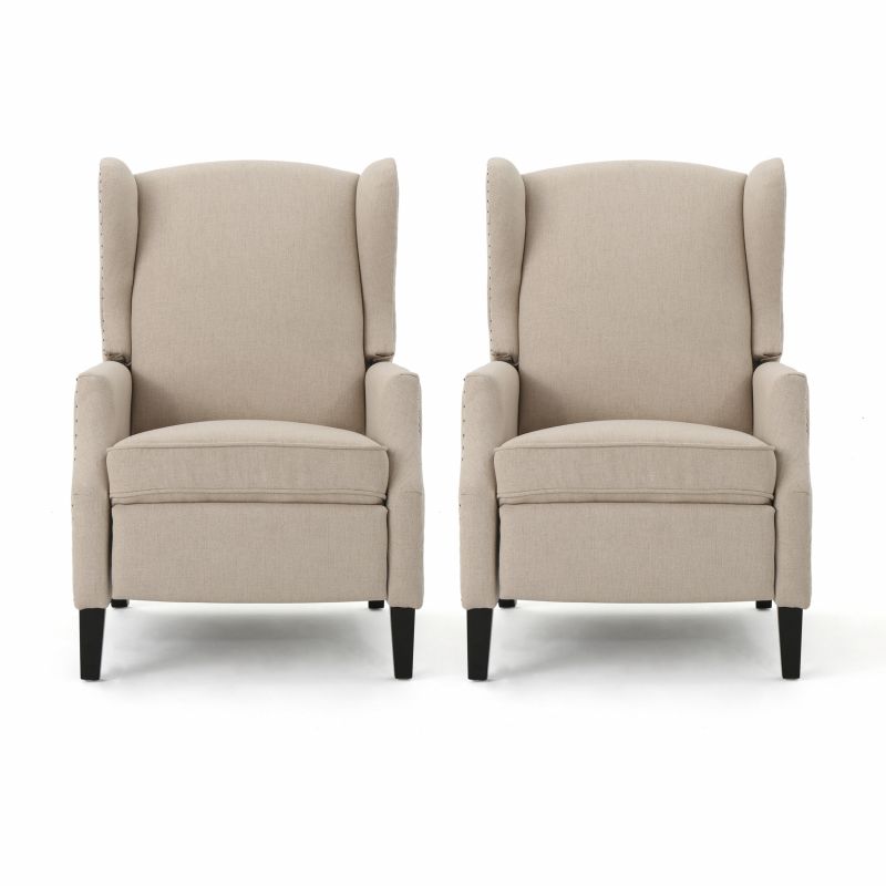 312281 Wescott Contemporary Fabric Recliner (Set of 2), Wheat and Dark Brown