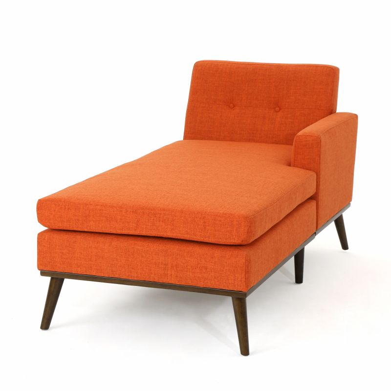 304045 Stormi Mid Century Modern Muted Orange Fabric Chaise Lounge