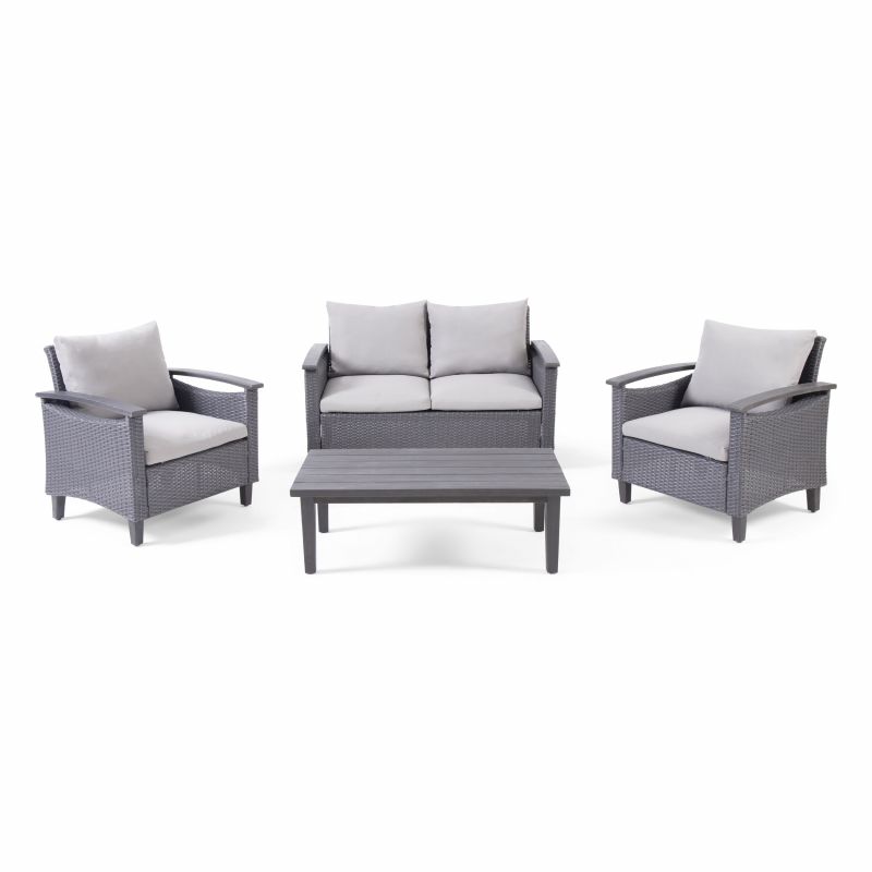 312611 Isla Outdoor 4 Seater Chat Set with Coffee Table, Dark Gray and Gray
