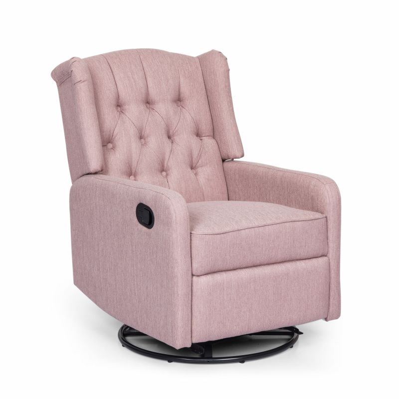 314820 Mohaven Contemporary Tufted Wingback Swivel Recliner, Light Blush and Black