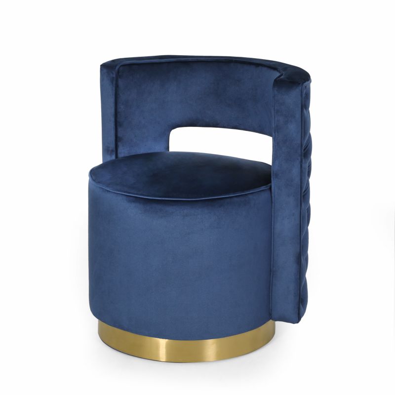314821 Cardan Modern Glam Round Open Back Velvet Swivel Club Chair, Cobalt and Copper