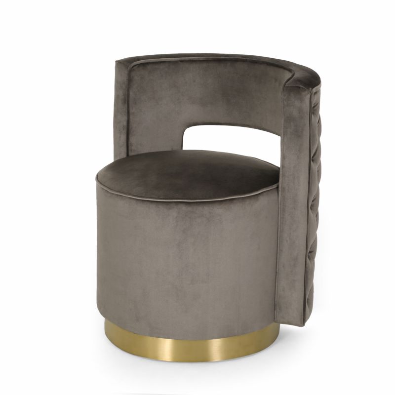 Cardan Modern Glam Round Open Back Velvet Swivel Club Chair, Gray and Copper