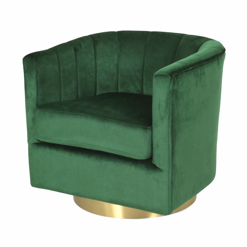 Conrail Modern Glam Channel Stitch Velvet Swivel Club Chair, Emerald and Copper