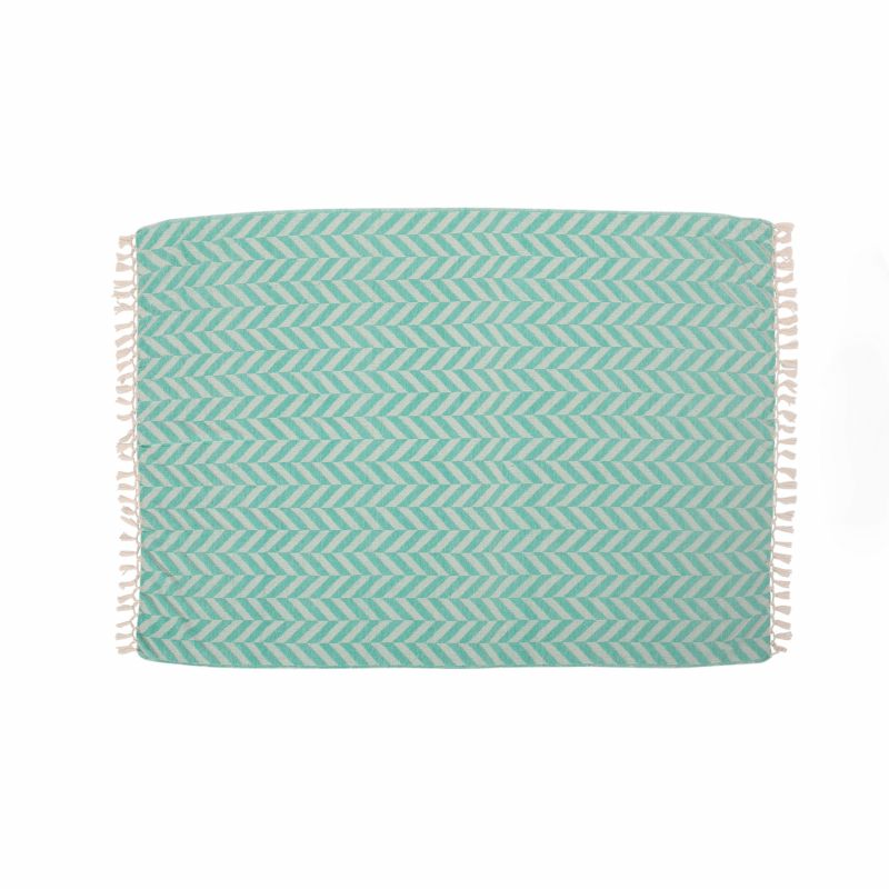 Bervy Hand-Loomed Throw Blanket, Teal and Natural