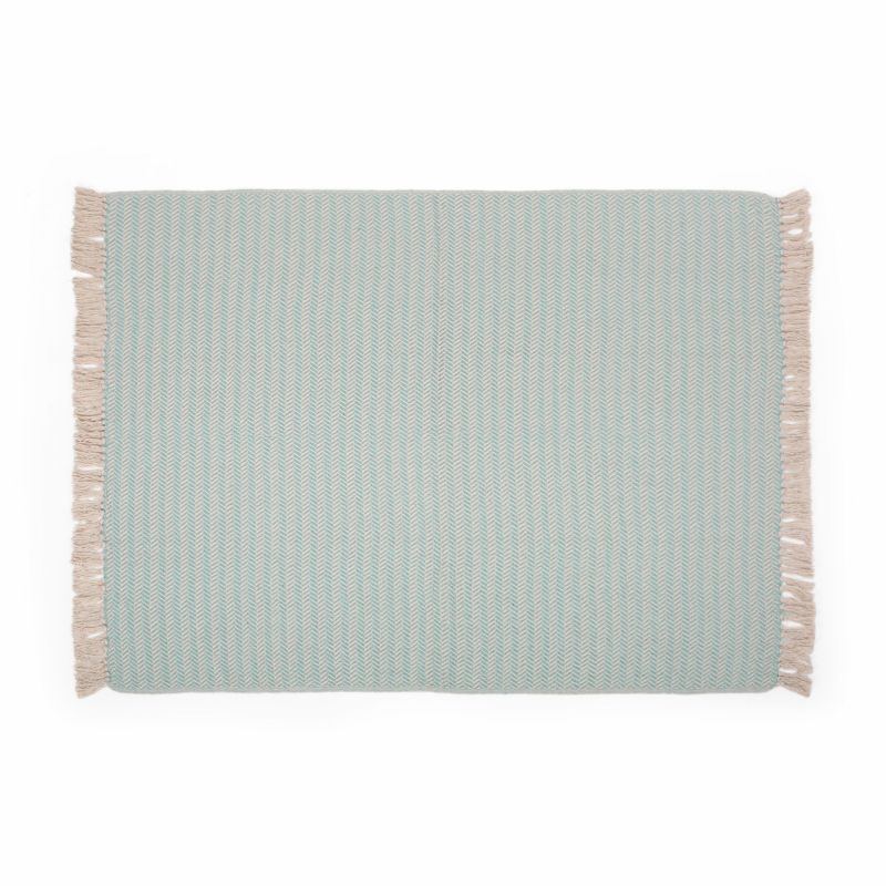Fordyce Boho Handcrafted Cotton Throw Blanket, Teal and Natural