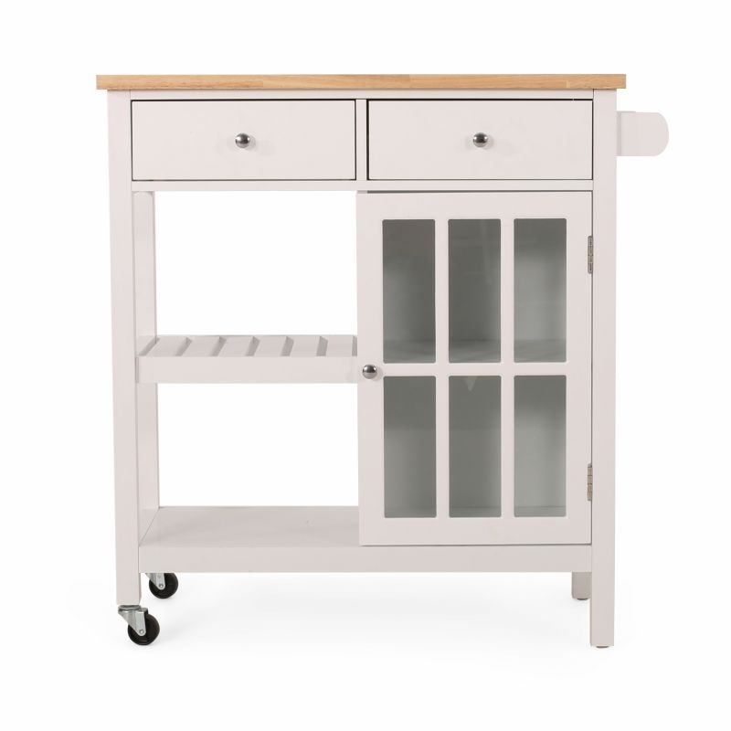 313348 Byway Contemporary Kitchen Cart with Wheels, White and Natural