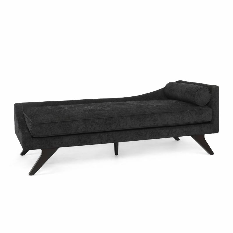 313349 Cagle Mid-Century Modern Fabric Chaise Lounge, Black and Dark Brown