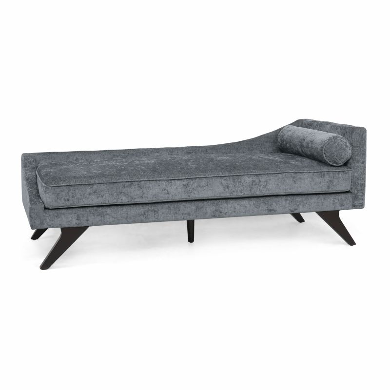 313350 Cagle Mid-Century Modern Fabric Chaise Lounge, Gray and Dark Brown