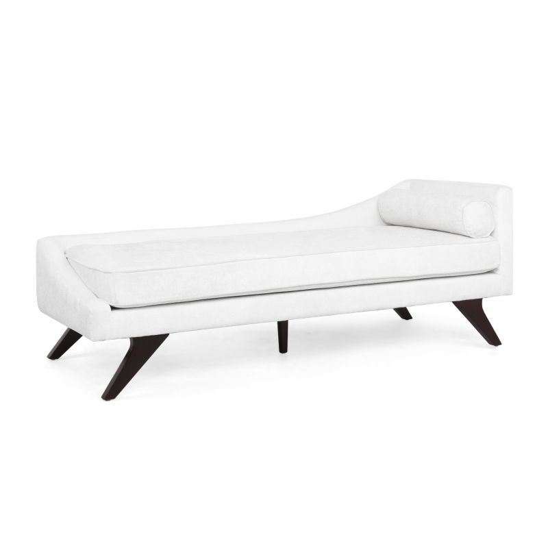 313351 Cagle Mid-Century Modern Fabric Chaise Lounge, Ivory and Dark Brown