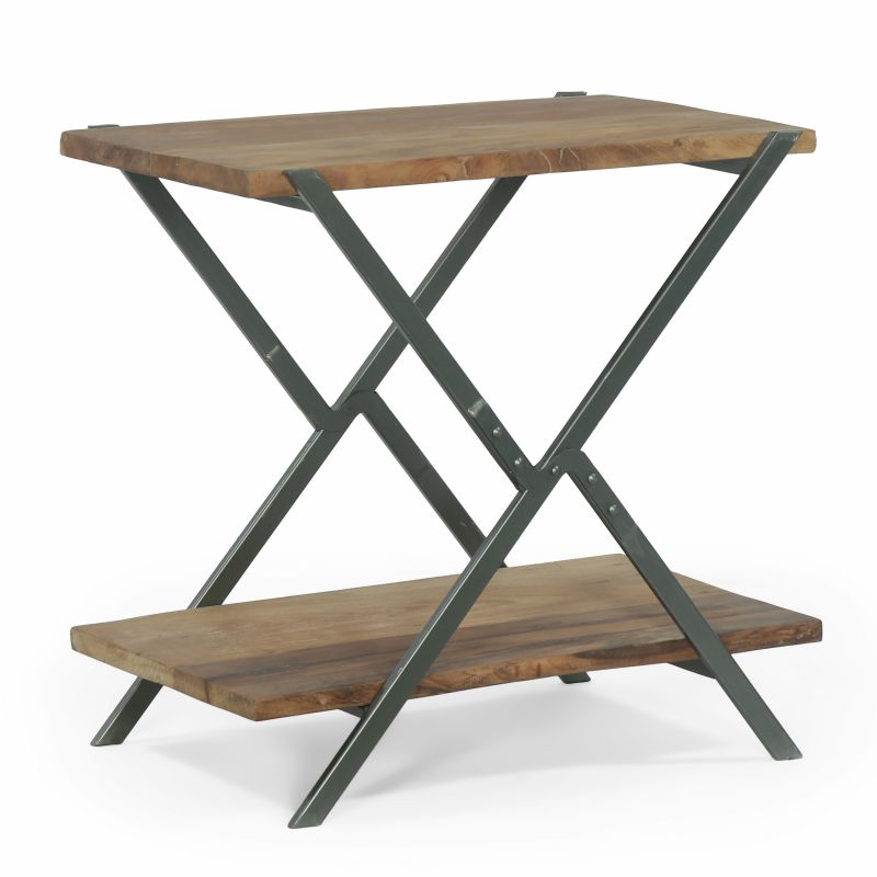 315027 Oxbow Modern Industrial Handcrafted Wood Side Table, Light Walnut and Gray