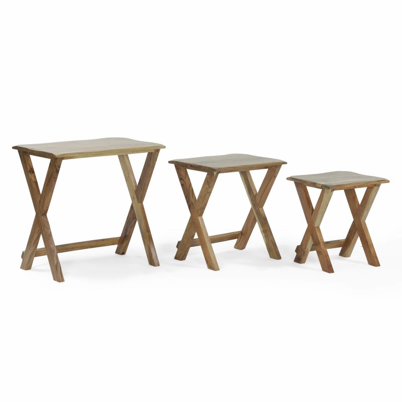 315094 Rimrock Rustic Handcrafted Acacia Wood Nested Side Tables (Set of 3), Natural