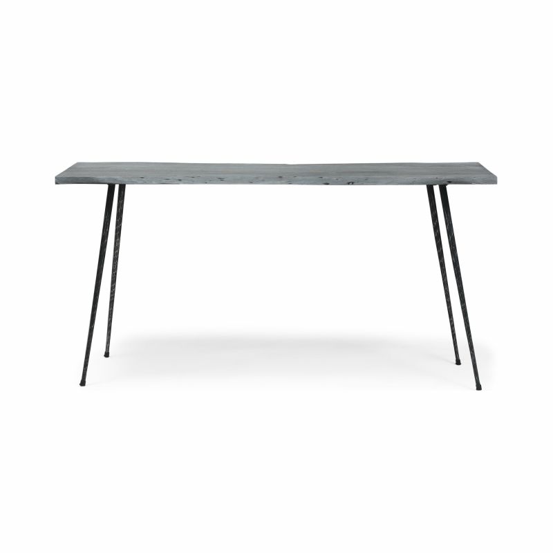 313632 Chesley Handcrafted Modern Industrial Acacia Wood Console Table, Sandblasted Gray and Black