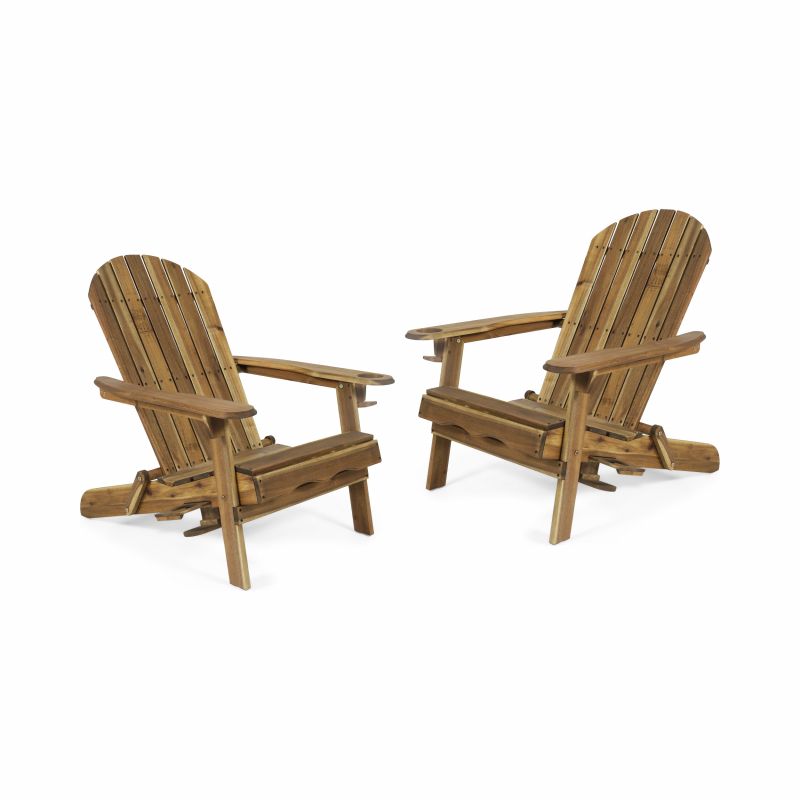 312848 Bellwood Outdoor Acacia Wood Folding Adirondack Chairs (Set of 2), Natural