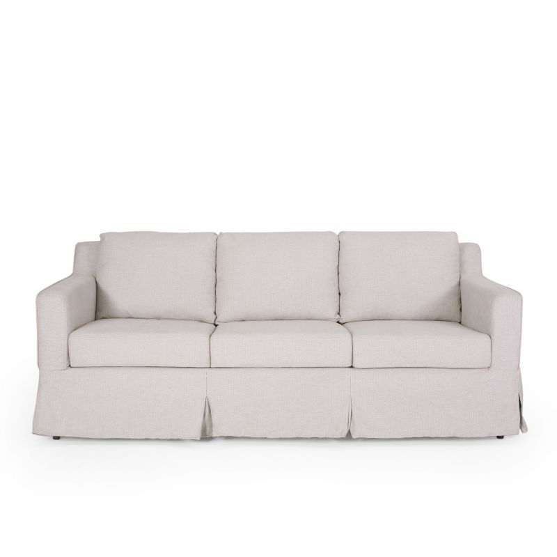 314946 Arrastra Contemporary Fabric 3 Seater Sofa with Skirt, Light Beige Stripes and Walnut