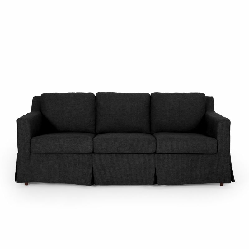 314947 Arrastra Contemporary Fabric 3 Seater Sofa with Skirt, Charcoal Stripes and Walnut
