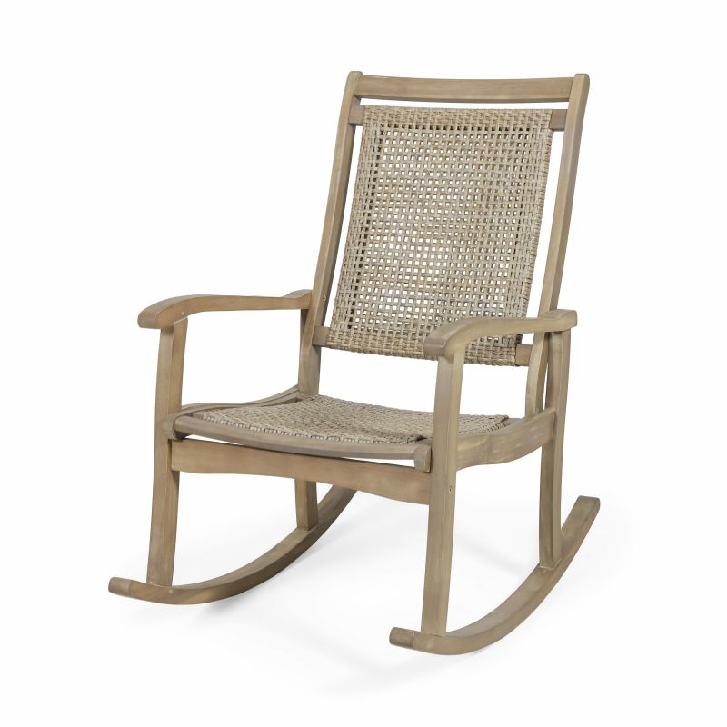 313134 Lucas Outdoor Rustic Wicker Rocking Chair, Light Brown and Light Multi-Brown