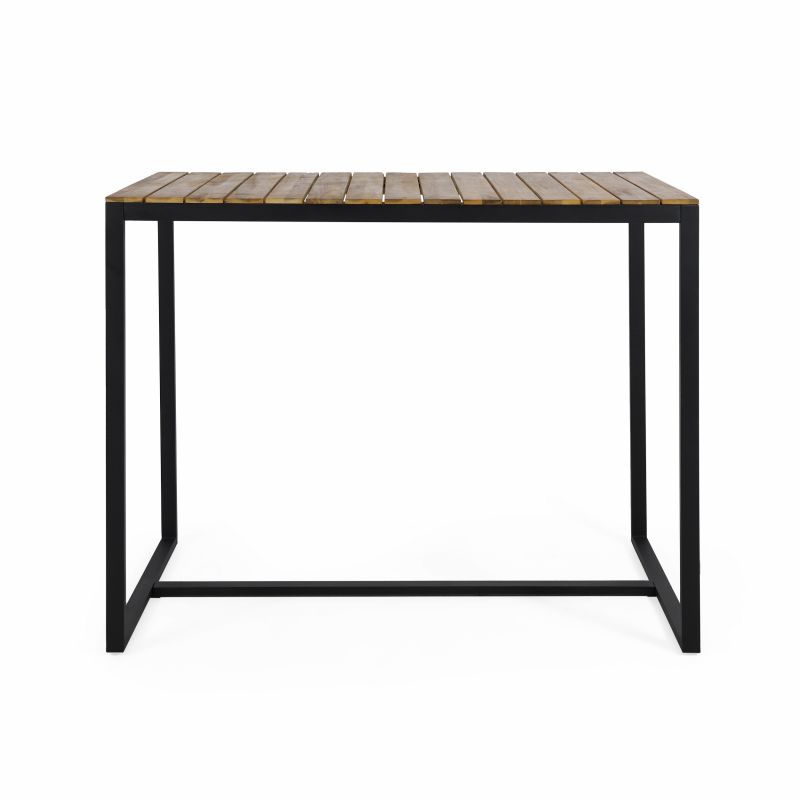 313200 Elkhart Outdoor Modern Industrial Acacia Wood Bar Table, Teak and Black