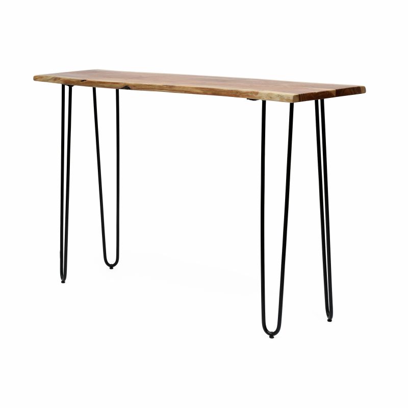 Plumb Handcrafted Modern Industrial Acacia Wood Console Table with Hairpin Legs, Natural and Black