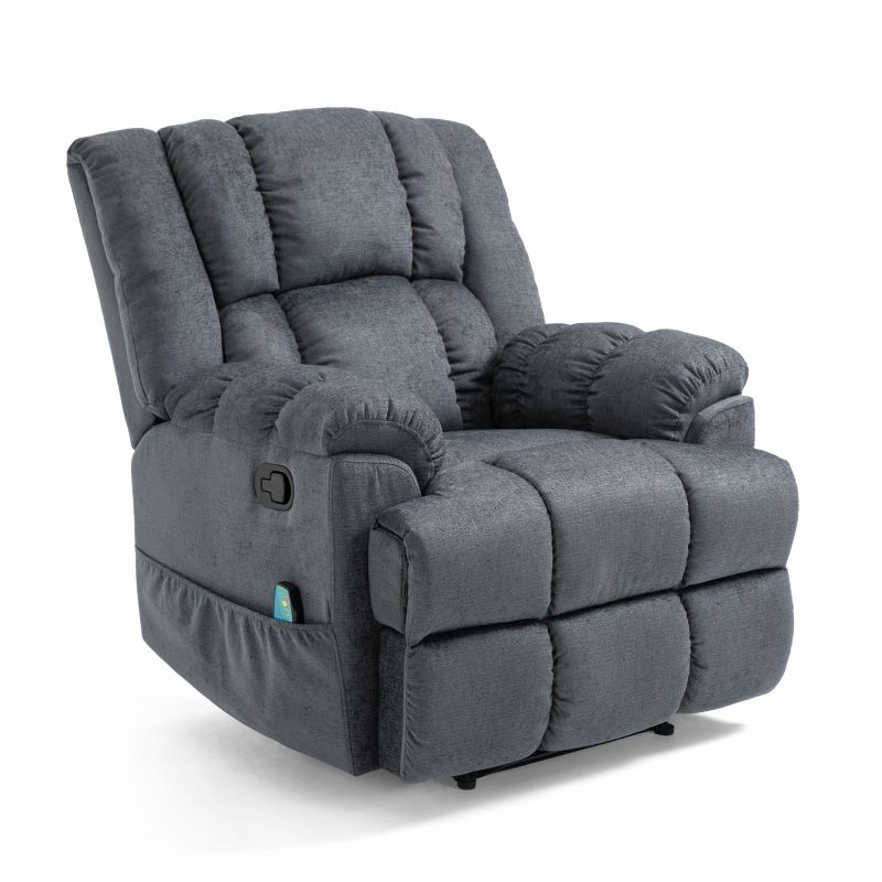 314183 Coosa Contemporary Pillow Tufted Massage Recliner, Charcoal