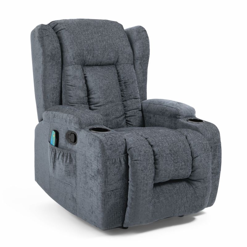 314189 Lavonia Contemporary Pillow Tufted Massage Recliner, Charcoal