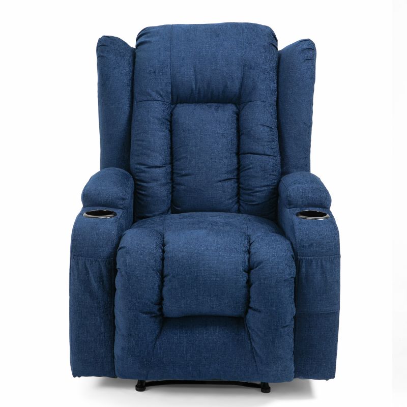 314191 Lavonia Contemporary Pillow Tufted Massage Recliner, Navy Blue