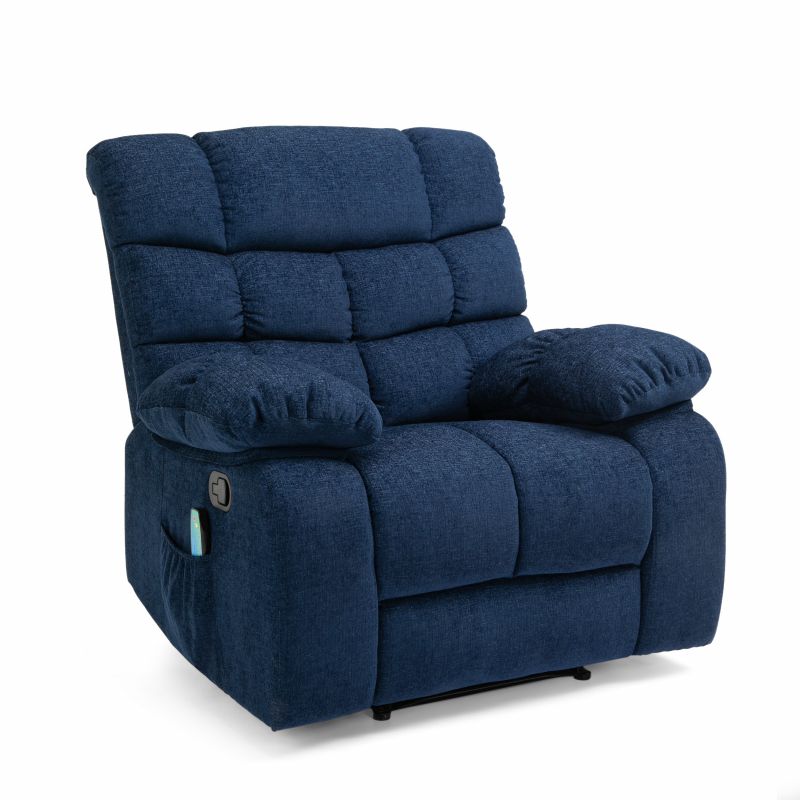 314237 Blackshear Contemporary Pillow Tufted Massage Recliner, Navy Blue