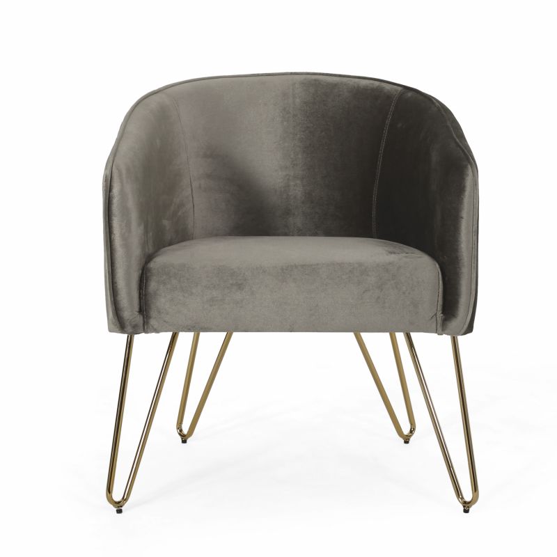 314493 Grelton Modern Glam Velvet Club Chair with Hairpin Legs, Gray and Gold