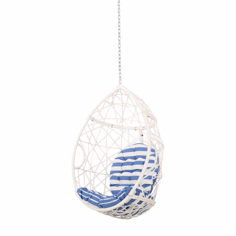 313484 Los Alamitos Outdoor/Indoor Wicker Hanging Chair with 8 Foot Chain (NO STAND), White and Blue