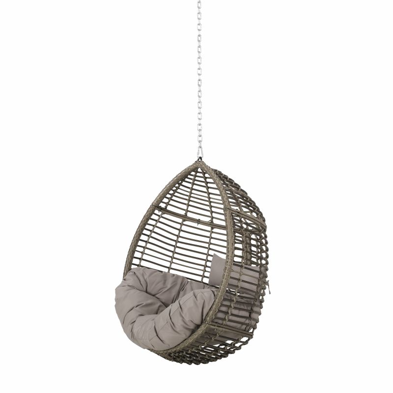 313493 Morris Outdoor/Indoor Wicker Hanging Chair with 8 Foot Chain (NO STAND), Gray
