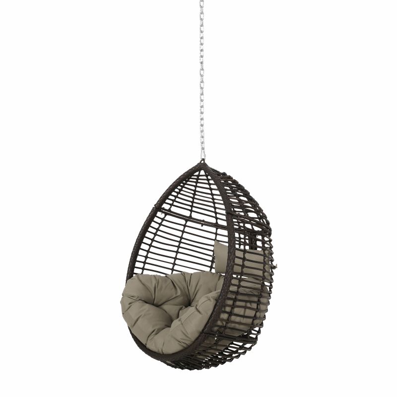 Morris Outdoor/Indoor Wicker Hanging Chair with 8 Foot Chain (NO STAND), Multi-Brown and Khaki