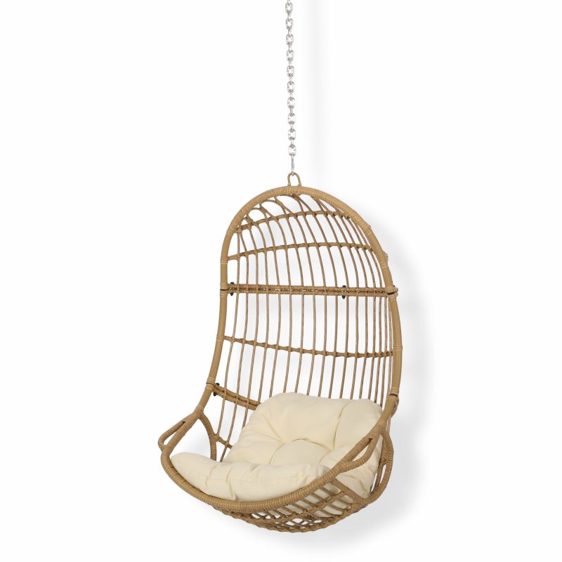 313590 Richards Outdoor/Indoor Wicker Hanging Chair with 8 Foot Chain (NO STAND), Light Brown and Beige
