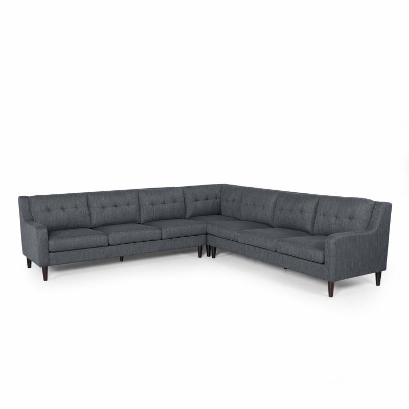 314886 Worden Contemporary Tufted Fabric 7 Seater Sectional Sofa Set, Charcoal and Espresso
