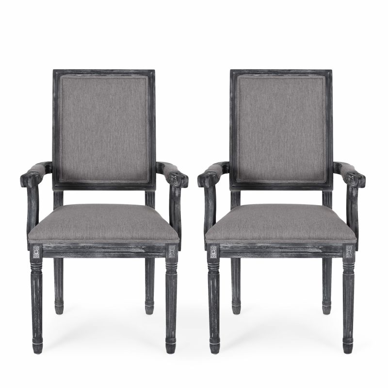 315109 Maria French Country Wood Upholstered Dining Chair (Set of 2), Gray