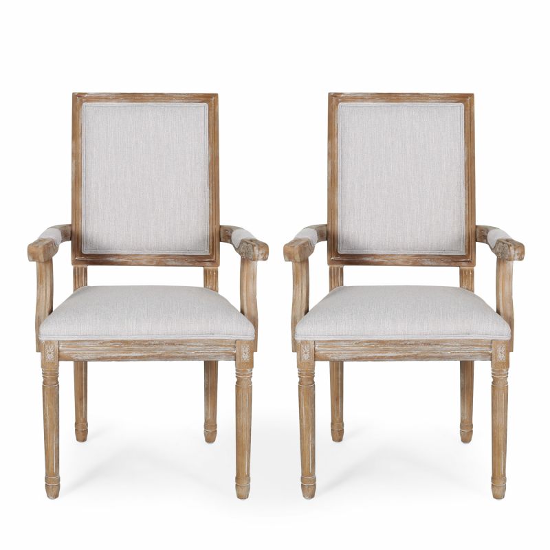 315113 Maria French Country Wood Upholstered Dining Chair (Set of 2), Light Gray and Natural