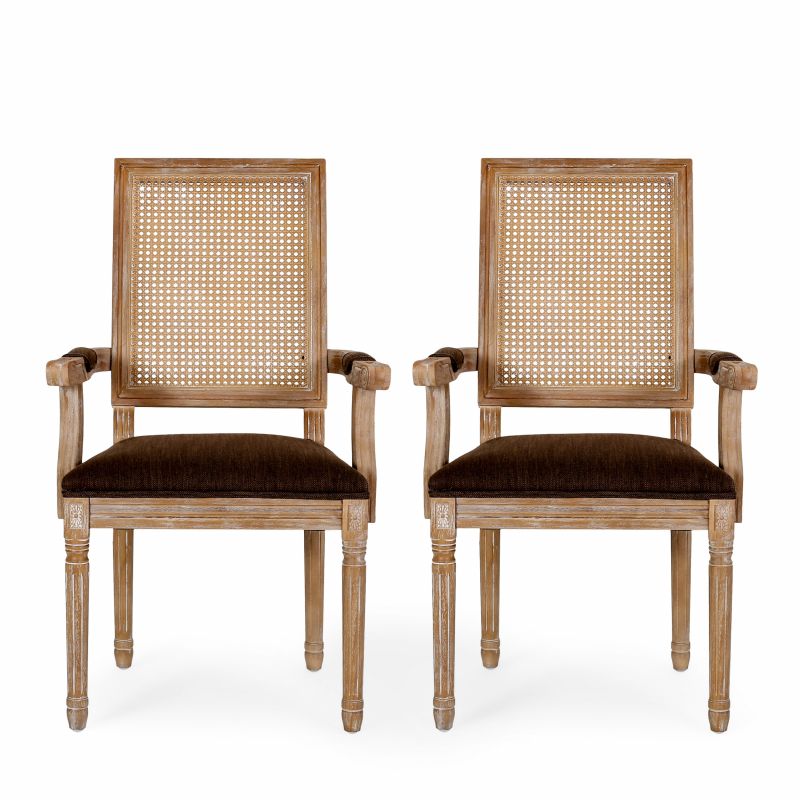 315126 Maria French Country Wood and Cane Upholstered Dining Chair (Set of 2) Brown and Natural
