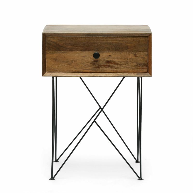 314422 Galion Modern Industrial Handcrafted Mango Wood Side Table, Natural and Black