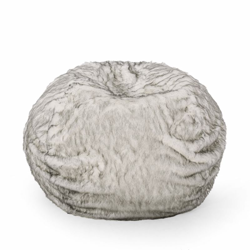 313990 Schley Modern Glam 5 Foot Short Faux Fur Bean Bag, White and Gray