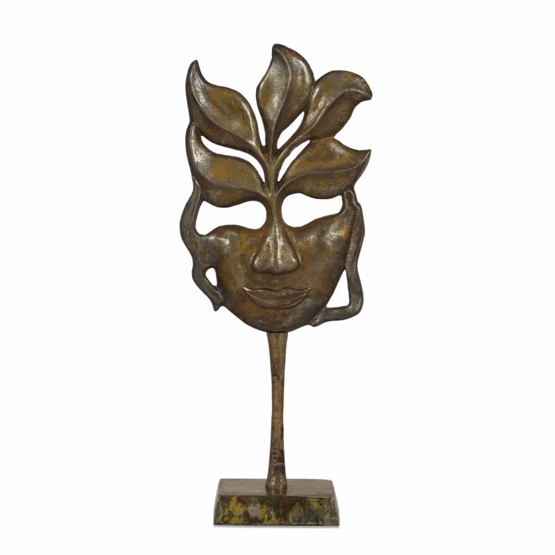 314370 Orwell Handcrafted Aluminum Decorative Face Accessory with Stand, Brass