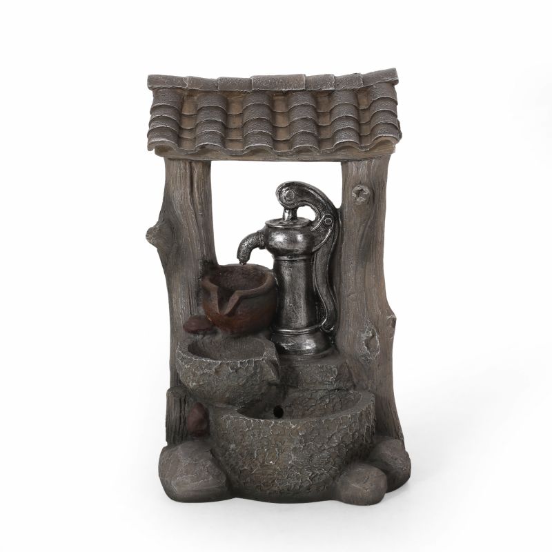 314025 Clinch Outdoor 3 Tier Water Pump Fountain, Brown and Gray