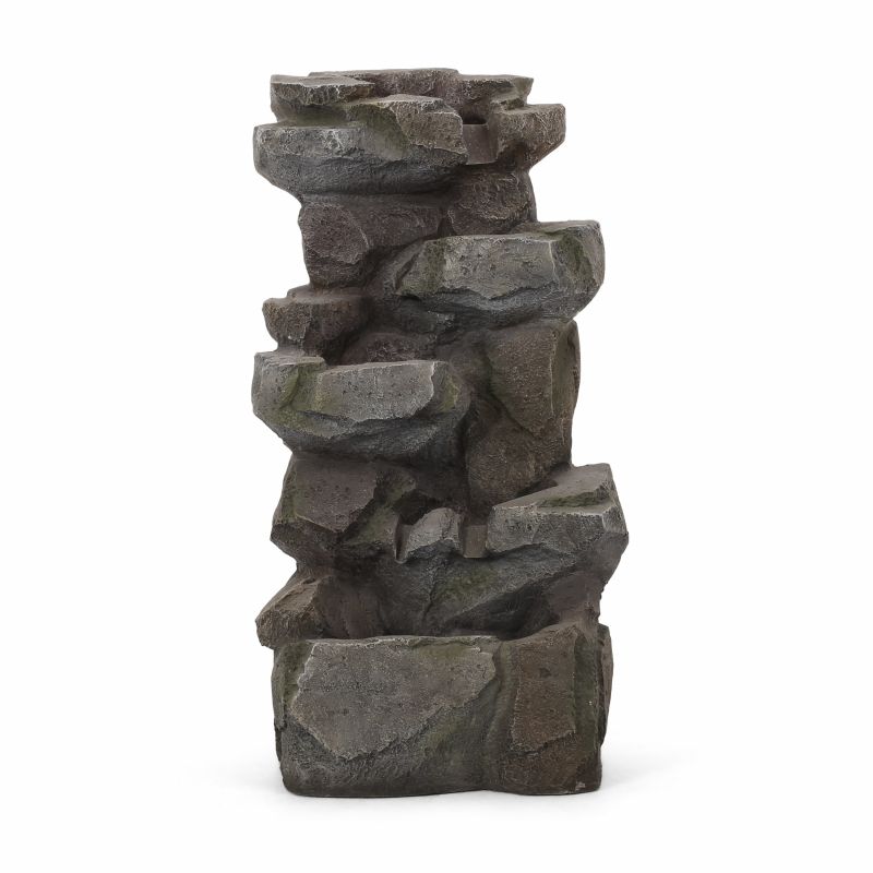 314128 Candler Outdoor 4 Tier Rock Fountain, Stone Gray