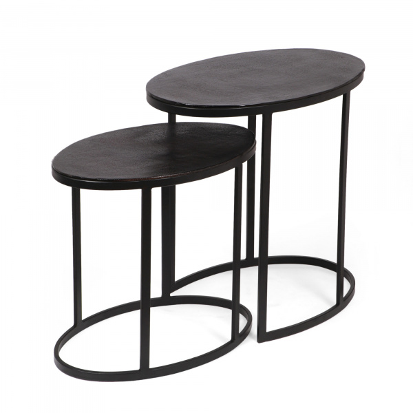 315177 Wahl Modern Handcrafted Aluminum Oval Nested Tables (Set of 2), Raw Bronze and Black
