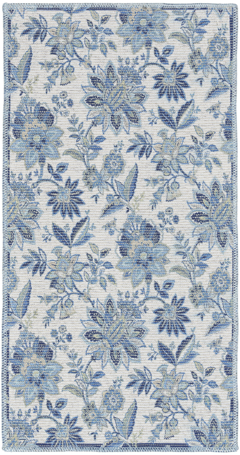Waw01 Ivory Blue Waverly Washable Collection Area Rug