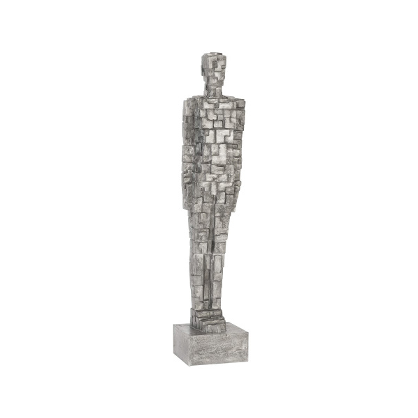 ID96054 Puzzle Man Sculpture, Black/Silver, Aluminum