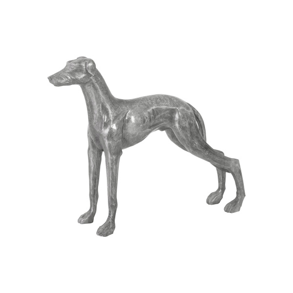 ID96063 Posing Dog Sculpture, Black/Silver, Aluminum