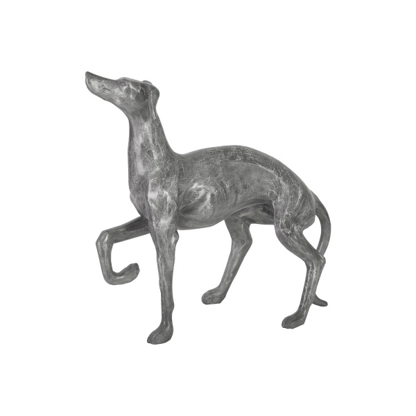 ID96064 Prancing Dog Sculpture, Black/Silver, Aluminum