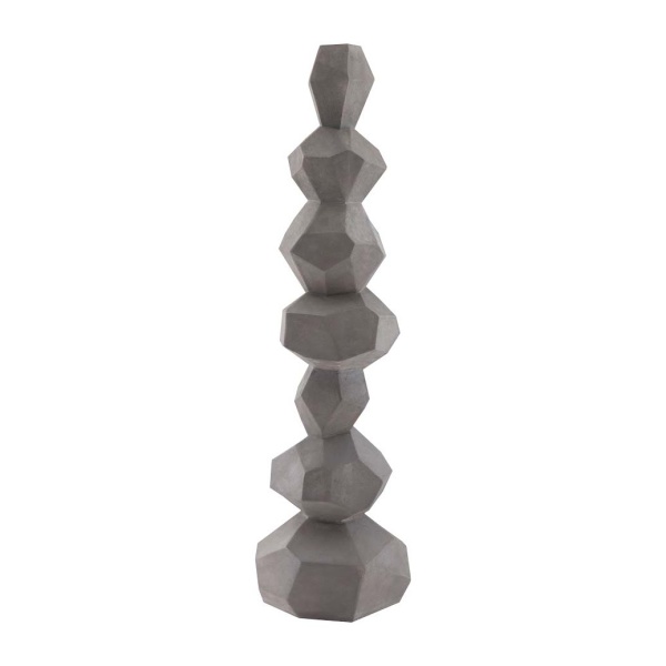 PH100225 Faceted Rock Column Sculpture, Grey