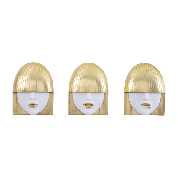 PH101929 Fashion Faces Wall Art, Small, White and Gold Leaf, Set of 3